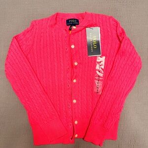 NWT Ralph Lauren Kids Cable-Knit Cardigan Sweater – Pink – Size Small/7